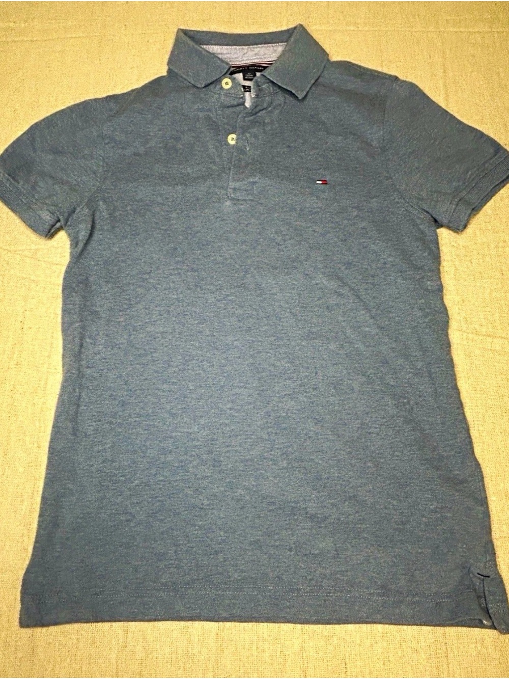 Tommy Hilfiger Slim Fit Blue Solid Polo Shirt Short Sleeve Collared Men's XS